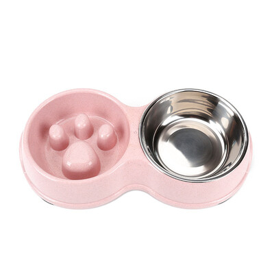 

Pet Drinking Water Double Bowl Puppy Food Feeder Bowl Pet Slow Feeder Bowl Dog Stainless Steel Bowls