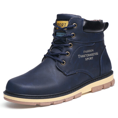 

Mens boots large size Martin boots mens plus velvet warm cotton shoes in the tube short boots fashion non-slip tooling boots