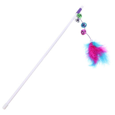 

Pet Cat Teaser Stick Multi-Color Bird Feather Bells Catcher Interactive Toy