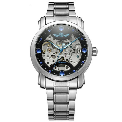 

Winner 005 Business Men Mechanical Watch Time Display Fashion Casual Stainless Steel Leather Strap Bracelet 3ATM Waterproof Self-W
