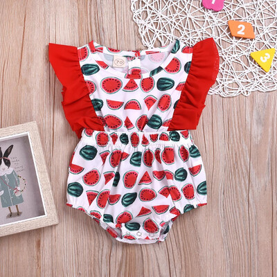 

Newborn Kids Baby Girls Clothes Watermelon Print Fly Sleeve Romper Bodysuit