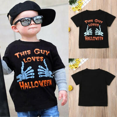 

Toddler Baby Boys Kids Summer Clothes Skull T-shirt Tops Halloween Outfits Sets