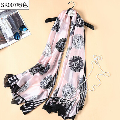

Scarf badge new silk satin long scarf simulation silk shawl beach towel summer sunscreen shawl female scarf SK007