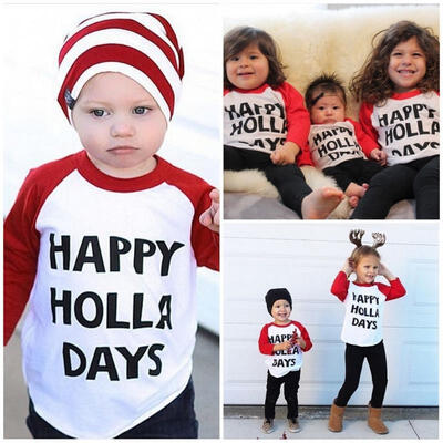 

Happy Holla Days Kids Baby Boys Girls Xmas Long Sleeve Tops T-shirt Clothes 1-6Y