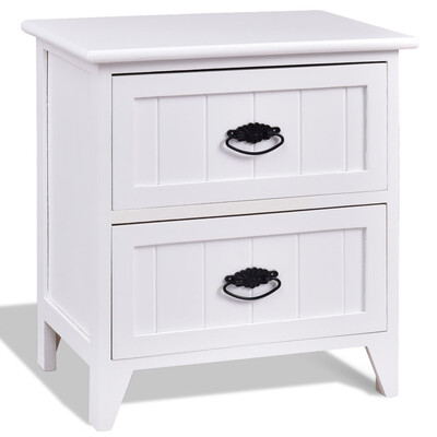 

2 Drawers Storage Wood End Side Nightstand-White