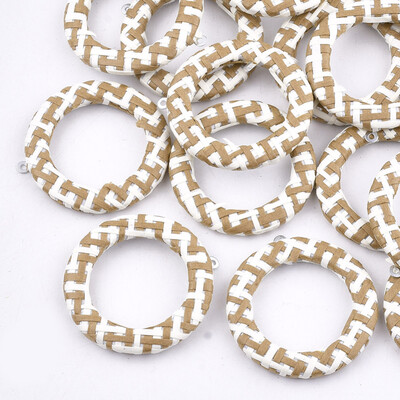 

Handmade Raffia Woven Pendants with Iron & Aluminum Findings Ring Platinum BurlyWood 41x38x5mm Hole 14mm
