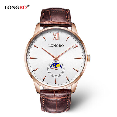 

Famous brand moon phase multi-function waterproof quartz watch mens leather strap casual non-automatic mechanical watch male