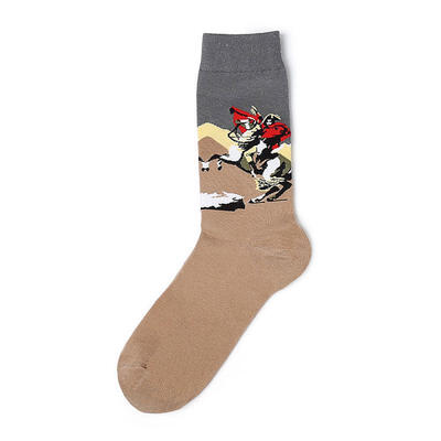 

3D Retro Creative Oil Painting Art Socks Funny Patterned Cotton Tube Socks For Men 1 Pair