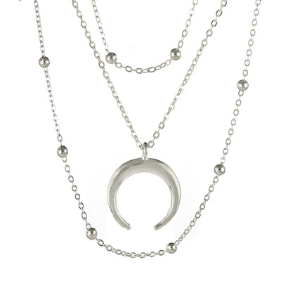 

Tocona Vintage Antique Silver Bohemian Multilayer Horns Pendant Necklace for Women Fashion Bead Choker Charms Necklace 4934