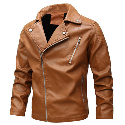 

Toponeto Mens Autumn Winter Fashion Velveted Zipper Pure Color Imitation Leather Coat