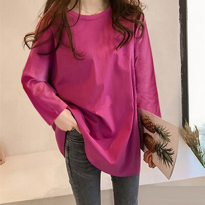 

Tailored Fashion Women Loose Solid Color Long Sleeve O-Neck Bottoming Shirt Casual Tops