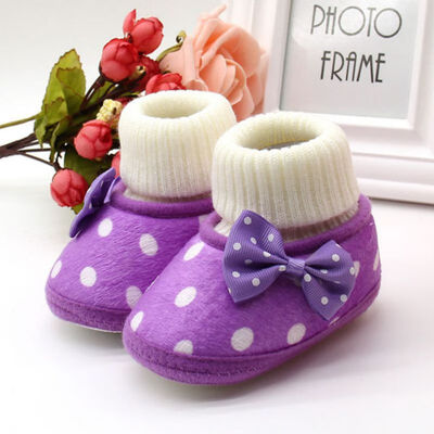 

Autumn Newborn Baby Girl Bow Knot Fleece Snow Boots Booties White Princess Shoes