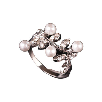 

2019 New Sale New&Fashion Korean Pearl Leaf Flower Ring Opening Ring Can Be Adjusted