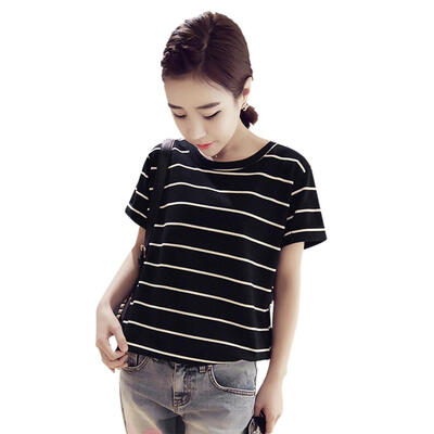 

Striped Short Sleeve Women T-Shirts Korean Style Summer Girl Loose Tee Tops