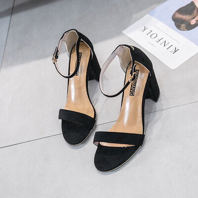 

Thick-heeled sandals women 2019 new summer high-heeled dew toe small fresh Joker fairy wind buckle with womens shoes