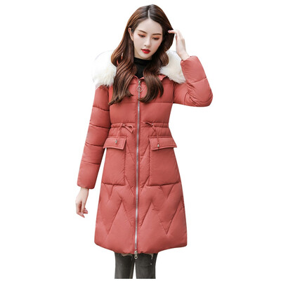 

Toponeto Women Fashion Outerwear Long Cotton-padded Jacket Pocket Drawstring Hooded Coats