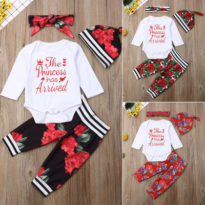 

Toddler Kid Baby Girls Tops Romper Flower Pants Headband Outfits Clothes Set