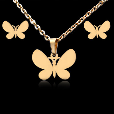 

Charms Jewelry Set Animal Horse Dragonfly Wedding Jewelry Set Women Gold-Color Jewelry Stainless Steel Necklace Stud Earrings