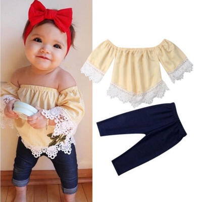 

Newest Toddler Kids Girl Baby Clothes Off Shoulder T-shirt TopsPants Outfits Set