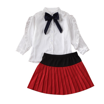 

2pcs Kids Baby Girl Dress Long Sleeve Bow-knot TopsPleated Skirt Dress Clothes