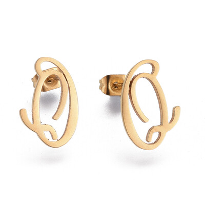 

304 Stainless Steel Stud Earrings Golden 125x95x1mm Pin 08mm