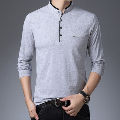 

Toponeto Mens New Fashion Standing Collar Mens Long Sleeve T-shirt Pure Blouse Top
