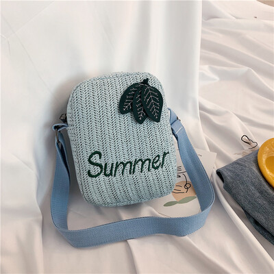 

Fashion letter leaf woven shoulder small square bag female 2019 summer new style art Sen casual messenger bag