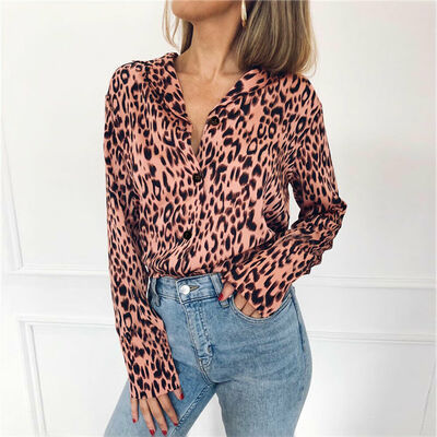 

New Women Shirt Leopard Print Long Sleeve Tops Ladies Loose Blouse Plus Size
