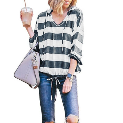 

Starmoon Womens Casual Stripe Long Sleeve Thin Hoodie Pullover Tops Blouse