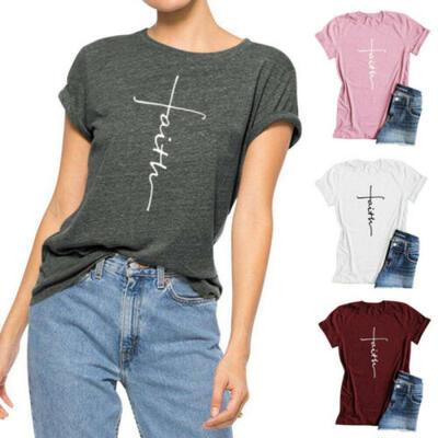 

Womens Ladies Short Sleeve T-Shirt Tee Tops Summer Casual Loose Blouse Top White