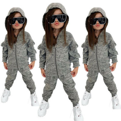 

2PCS Kids Baby Girl Ruffle Hooded Tops Pants Leggings Autumn Outfits Set Clothes