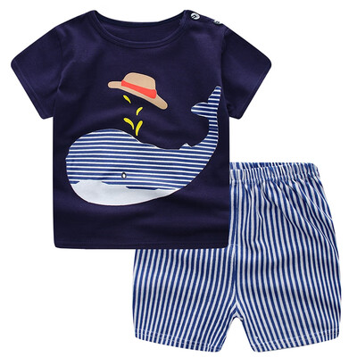 

19F124L Boys Cotton Short-sleeved T-shirt Shorts Two-piece