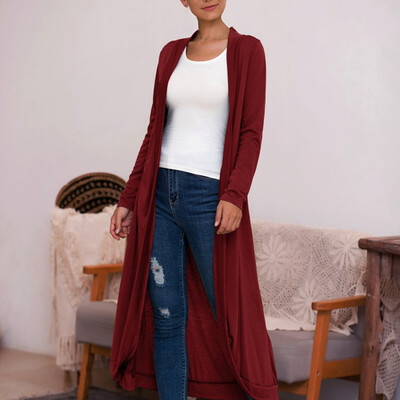 

2019 Autumn And Winter Solid Color Long Section Slim Long-sleeved Cardigan Commuter Fashion Coat Army Green
