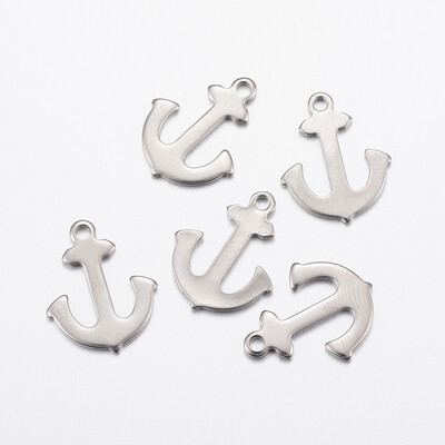 

304 Stainless Steel Pendants Anchor Stainless Steel Color 16x13x1mm Hole 15mm
