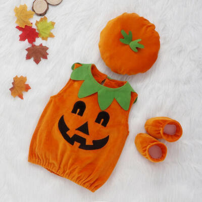 

UK CUTE Cosplay Halloween Baby Kids Pumpkin Suit TopsHatShoes Clothes Costumes