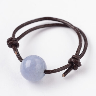 

Adjustable Natural Aquamarine Finger Rings with Cowhide Leather Cord 18mm