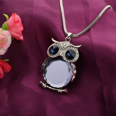

Women Owl Rhinestone Crystal Pendant Necklace Animal Long Sweater Chain Jewelry