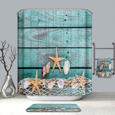 

4Pcs 3D Digital Printing Mats Bath Mat Shower Curtain Toilet Cover Pedestal Mat Summer Turtle Octopus Starfish Pattern Mats Kit