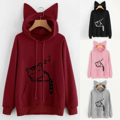 

US Women Cat Ear Girls Hoodie Sweatshirt Hooded Coat Pullover Tops Blouse Jumper