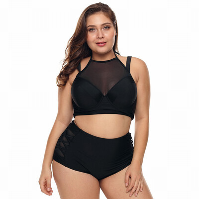 

Womens Swimwear two-piece sexy mesh stitching Plus Size split swimsuit
