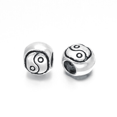 

Tibetan Style Zinc Alloy Flat Round European Beads Lead Free & Nickel Free Yin Yang Antique Silver 8x10x8mm Hole 4mm