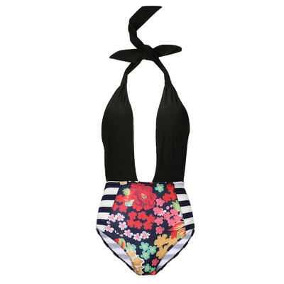 

Women One-Piece Swimsuit Backless Sexy Girls Stripe Beach Split Swimwear
