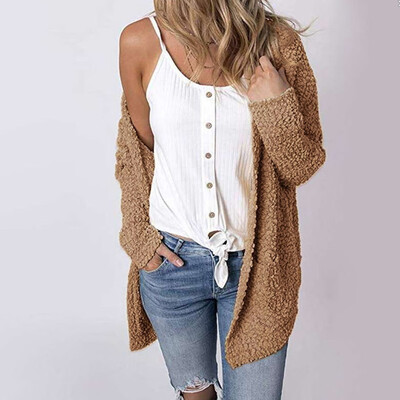 

Toponeto Women Fleece Long Sleeve Open Front Woolen Sweater Coat Jacket Cardigan