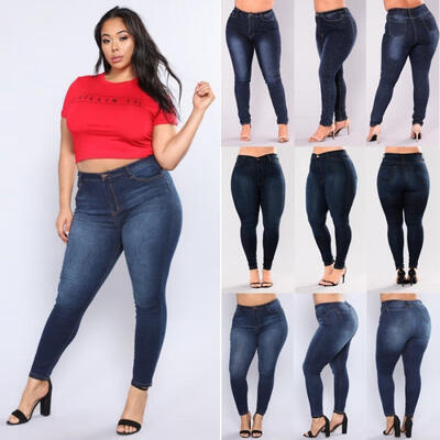 

Women Plus Size Stretch Denim Skinny Jeans Leggings Pants High Waist Trousers