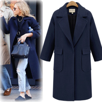 

Roseonmyhand Womens Winter Lapel Wool Coat Trench Jacket Big Pocket Overcoat Outwear