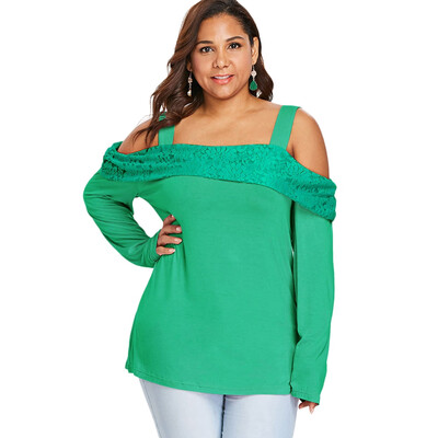 

Plus Size Long Sleeve Cut Out Shoulder Wide Strap Top