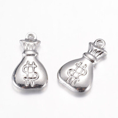 

304 Stainless Steel Pendants Money Bag Stainless Steel Color 17x10x3mm Hole 1mm