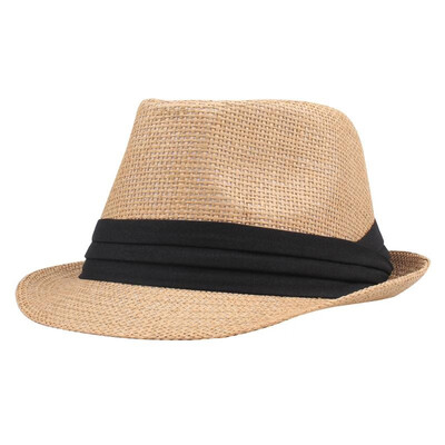 

Fashion Men Women Straw Hat Contrast Ribbon Fedora Curly Brim Unisex Panama Jazz Trilby Hat Cap