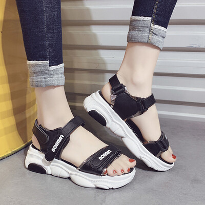 

Thick-soled muffin heels casual shoes sandals Roman shoes low-soled shoes student shoes small fresh panda sole summer style