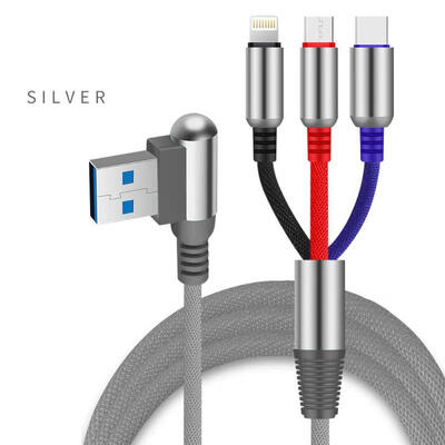 

Universal 3-in-1 1m USB To Micro USB Lightning Type-C 24A Fast Charging Cable Bullet Data Cord For IPhone Android Phones-1m